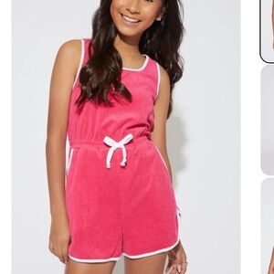 Nwt betsy johson terry cloth sleeveless romper Knockout Pink girls Sz 14 Upf +50
